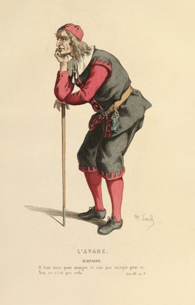 Harpagonin roolin puku, noin 1868 (kaiverrus). tekijältä Maurice Sand
