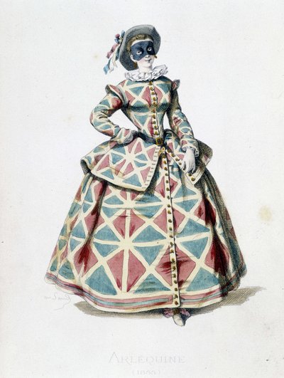 Harlequin-asu ja -naamio vuodelta 1855, Harlequinin naishahmo commedia dell