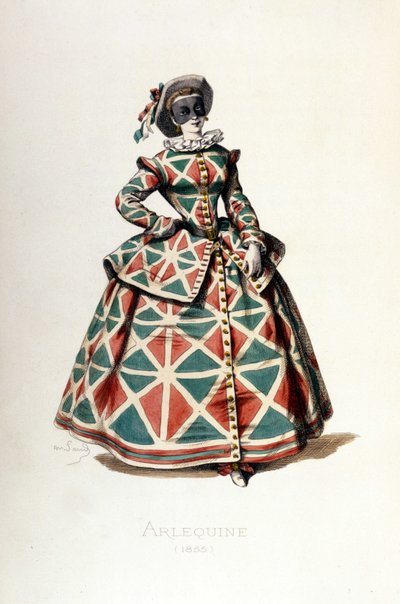 Harlequin-asu ja -naamio vuodelta 1855, Harlequinin naishahmo commedia dell