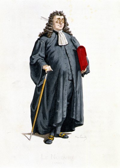 Le Notaire teoksessa ""Masques et bouffons"" (italialainen komedia), teksti ja piirustukset Maurice Sand, etsaukset A. Manceau, esipuhe Georges Sand, Paris, Michel Lévy Frères tekijältä Maurice Sand