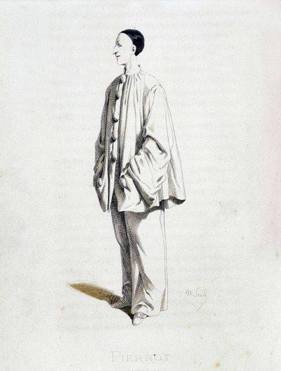Pierrot elokuvasta ""Masques et bouffons"" (italialainen komedia), teksti ja piirustukset Maurice Sand, etsaukset A. Manceau, esipuhe Georges Sand, Paris, Michel Lévy Frères tekijältä Maurice Sand