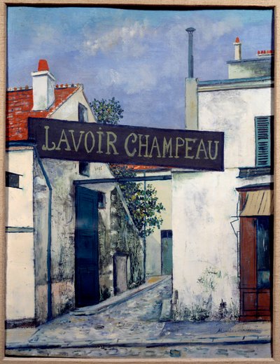 Champeau Wash House, 1900-luku (öljy kankaalle) tekijältä Maurice Utrillo