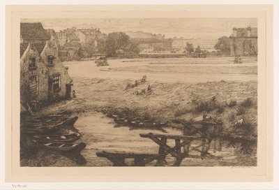 Vanhoja taloja ja vettä Surinamepleinillä Amsterdamissa Surinameplein (alkuperäinen nimi) tekijältä Maurits van der Valk (signed by artist)