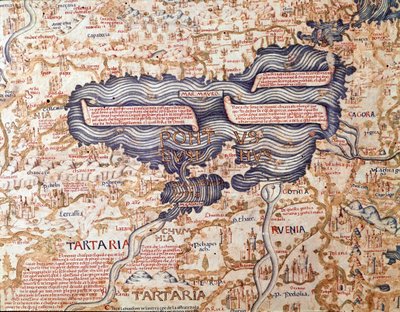 Näkymä Mustallemerelle Yksityiskohta Mauruksen (Mauro) kamaldoliveljen maailmankartasta (mappamundi) 1459 Biblioteca Marciana, Venetsia tekijältä Mauro Fra