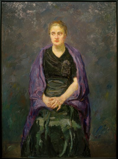 Muotokuva Minna Beckmann-Tubesta violetilla huivilla tekijältä Max Beckmann