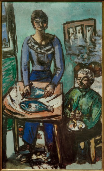 Keittiö (quappi kalan kanssa) tekijältä Max Beckmann