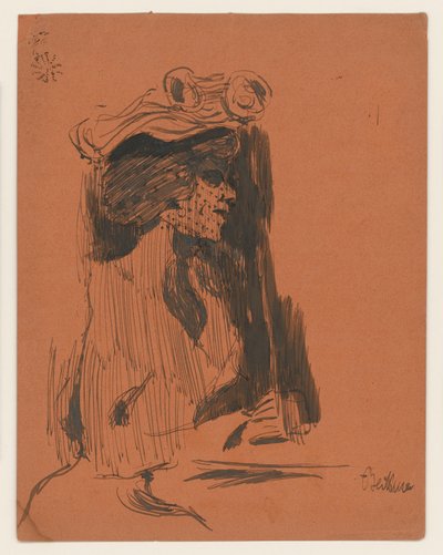 Halbfigur einer Frau mit Hut und Schleier, im Profil nach rechts tekijältä Max Beckmann