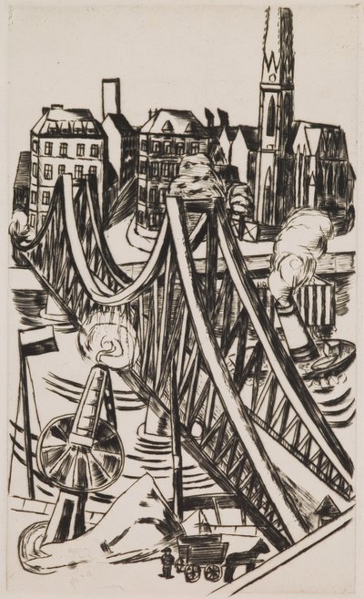 Suuri silta ("Eiserner Steg" Frankfurt am Mainissa) tekijältä Max Beckmann