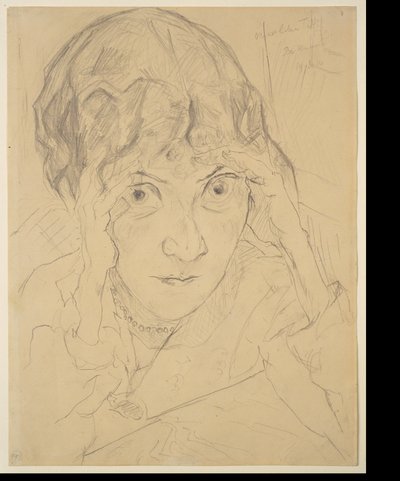Fridel Battenbergin muotokuva, pää molempiin käsiin nojattuna tekijältä Max Beckmann