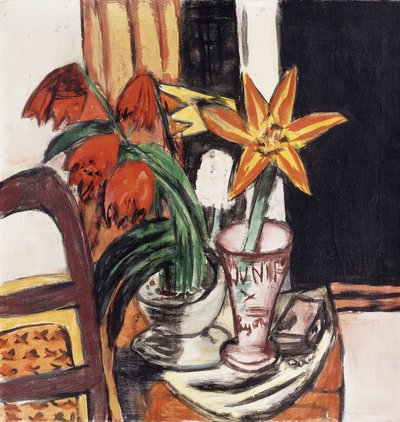 Punaiset tulppaanit ja tulililjat; Punaiset tulppaanit ja tiikeri liljat tekijältä Max Beckmann
