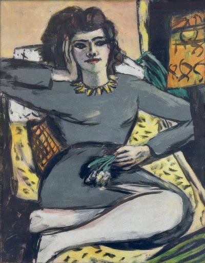 Lepäävä nainen neilikoiden kanssa, muotokuva Quappi tekijältä Max Beckmann