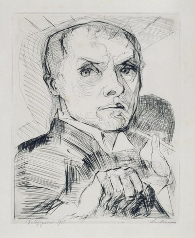 Omakuva piirtimen kanssa (lehti 19 sarjasta "Kasvot") tekijältä Max Beckmann