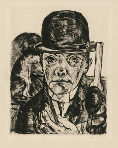 Omakuva jäykkä hattu päässä tekijältä Max Beckmann