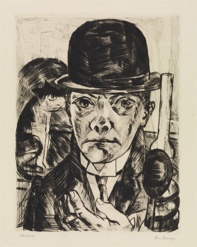 Omakuva jäykkä hattu päässä tekijältä Max Beckmann