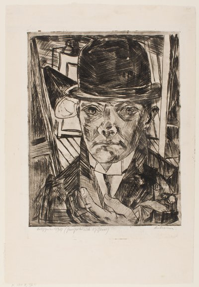 Omakuva knallihattu päässä tekijältä Max Beckmann