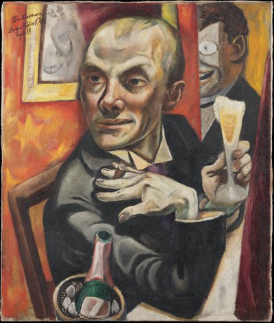 Omakuva samppanjalasin kanssa tekijältä Max Beckmann