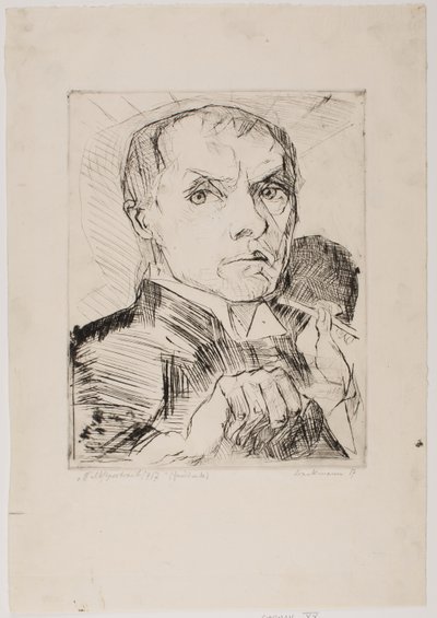 Omakuva piirtimen kanssa, laatta 19 sarjasta "Kasvot" tekijältä Max Beckmann