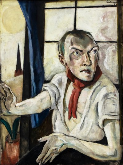 Omakuva punaisen huivin kanssa tekijältä Max Beckmann