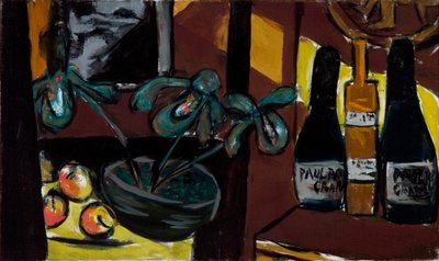 Still Life ruskealla ja keltaisella (samppanjapullot ja orkideat) tekijältä Max Beckmann