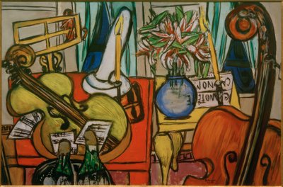 Asetelma sellolla ja bassoviululla tekijältä Max Beckmann