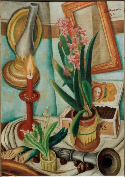 Asetelma palavan kynttilän kanssa tekijältä Max Beckmann