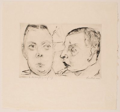 Kaksi autoupseeria, levy 15 portfoliosta "Faces" tekijältä Max Beckmann