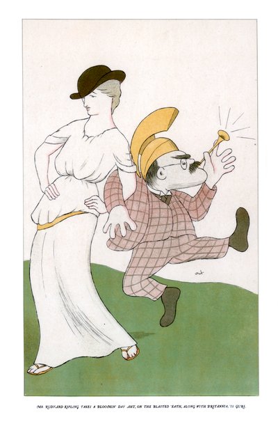 Herra Rudyard Kipling viettää kukkivan päivän räjäytyspaikalla... 1904. tekijältä Henry Maximilian Beerbohm