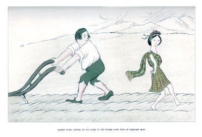 Robert Burns, laskenut kätensä auraan, katsoo taaksepäin Highland Marya, 1904. tekijältä Henry Maximilian Beerbohm