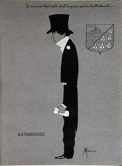 Karikatyyri Alfred Gwynne Vanderbiltistä (1877-1915), elokuvasta Millionaires of America tekijältä Max Cramer