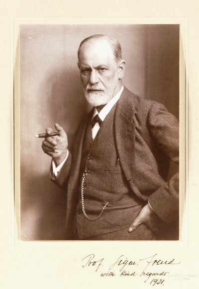 Signeerattu valokuva Sigmund Freudista, n. 1921 (seepiakuva) tekijältä Max Halberstadt