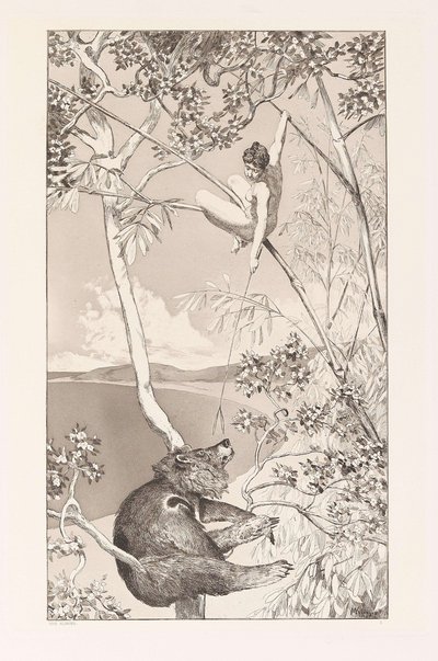 Bear and Elf Bär und Elfe plate I Intermezzosilta, Opus IV Intermezzi, Opus IV, c. 1880. tekijältä Max Klinger