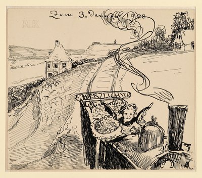 Onnittelu 3. tammik. 1908 / onnittelukortti tekijältä Max Klinger