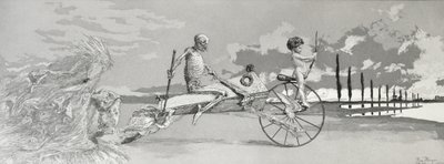 Rakkaus, kuolema ja sen tuolla puolen, 1881, levy XII teoksesta "Intermezzi (etsaus, kuivapiste ja akvatintta)". tekijältä Max Klinger
