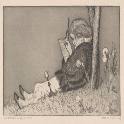 Maalauksellinen omistuskirjoitus. tekijältä Max Klinger