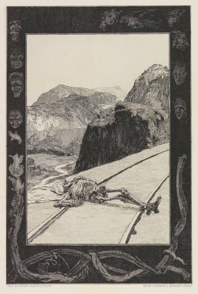 On the Tracks, levy 8 portfoliosta On Death, osa I, Opus XI, 1897. tekijältä Max Klinger