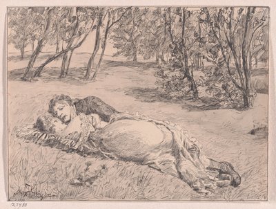 Pari ruohikolla – syleily maisemassa (A Couple on the Grass – An Embrace in a Landscape) tekijältä Max Klinger