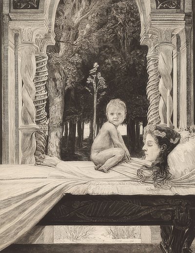 Kuollut äiti. 1889 tekijältä Max Klinger