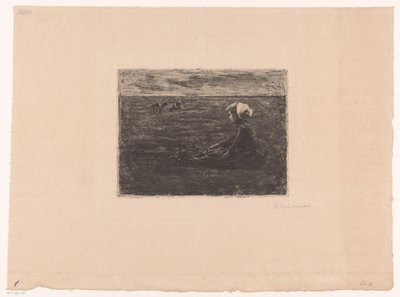 Nuori vuohenpaimen istuu pellolla tekijältä Max Liebermann (signed by artist)