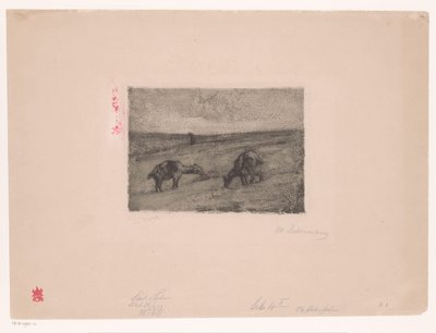 Maisema laiduntavien vuohien kanssa tekijältä Max Liebermann (signed by artist)