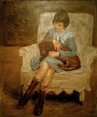 Liebermannin tyttärentytär mäyräkoira sylissään tekijältä Max Liebermann
