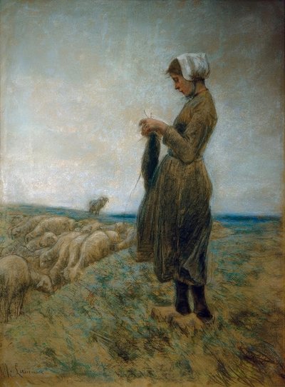 Holländisches Hirtenmädchen (Strickende Schafhirtin) tekijältä Max Liebermann