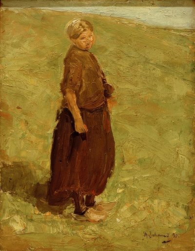 Tyttö dyynillä, seisoo oikealla tekijältä Max Liebermann
