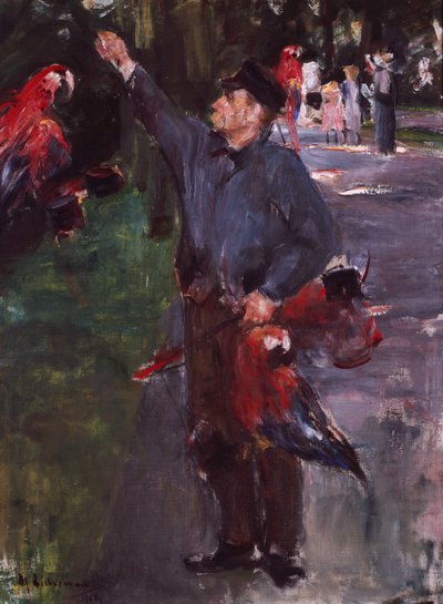 Mies papukaijoineen (öljy kankaalle) tekijältä Max Liebermann