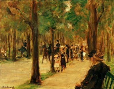 Promenade im Tiergarten mit Spaziergängern und einer Pferde tekijältä Max Liebermann
