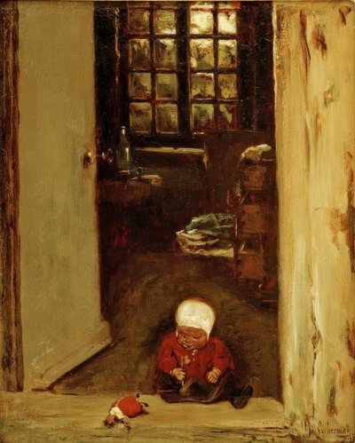 Spielendes Kind in der Haustür tekijältä Max Liebermann
