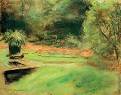 Wannsee-puutarha, näkymä terassille, jossa on kukkapenkit ja tekijältä Max Liebermann
