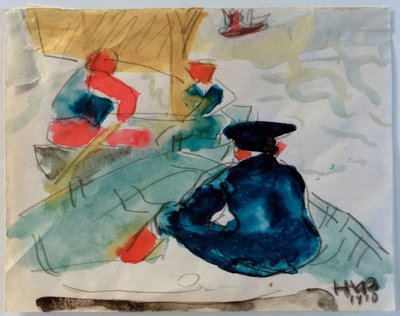 Veneessä istuvat kalastajat tekijältä Max Pechstein