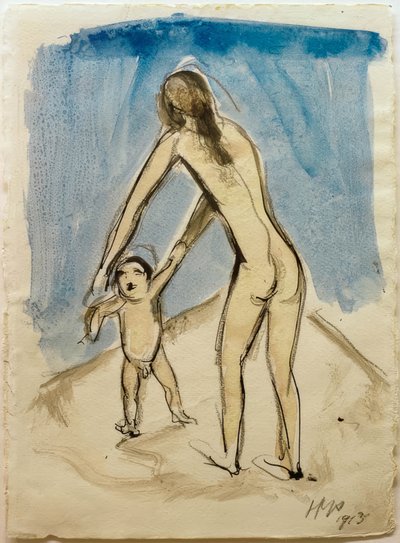 Knabe lernt laufen von Max Pechstein