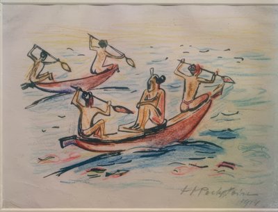 Reisebilder Italien - Südsee (Boote auf Palau) von Max Pechstein