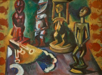 Still life with exotic sculptures tekijältä Max Pechstein